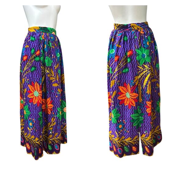 Vintage 1970s Hawaiian Neon Floral Maxi Skirt Bright Purple Boho / Women’s XS - - Picture 3 of 4